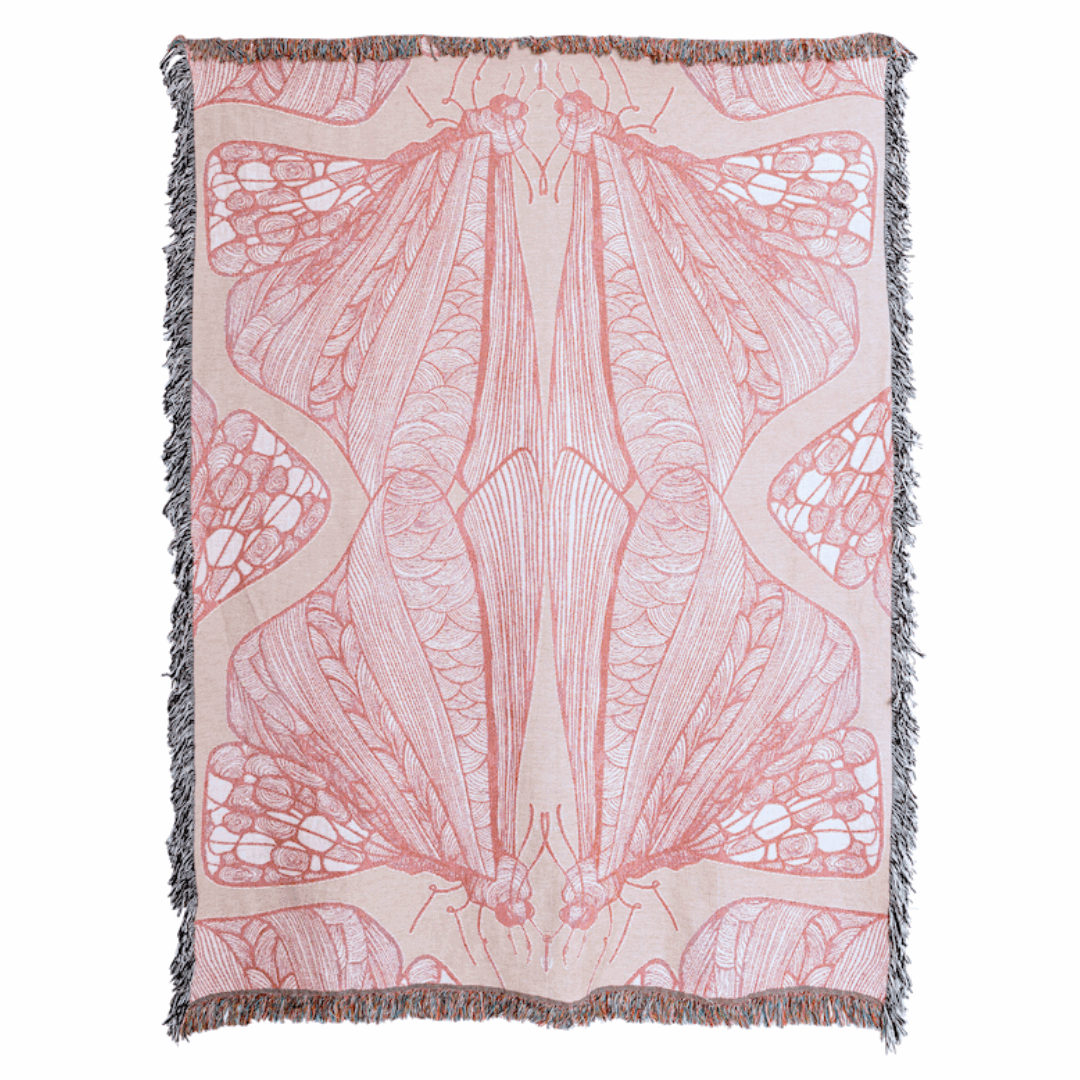 Woven Cotton Throw - Moth Totem