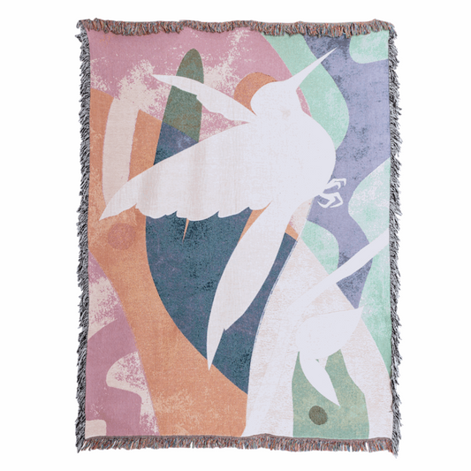 Woven Cotton Throw - Hummingbird Totem