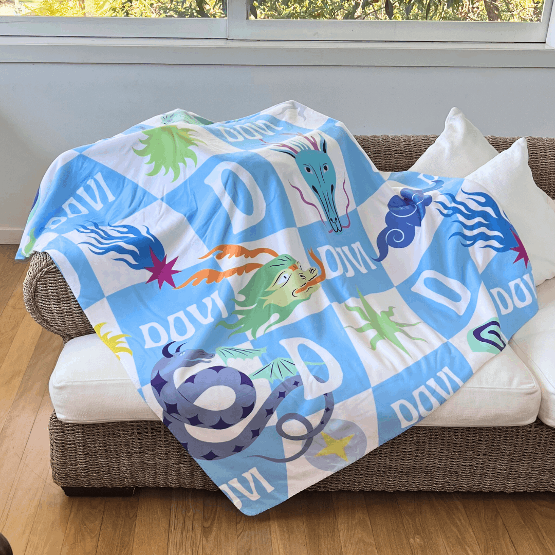 Custom Dragon Kids Blanket - Sky Blue