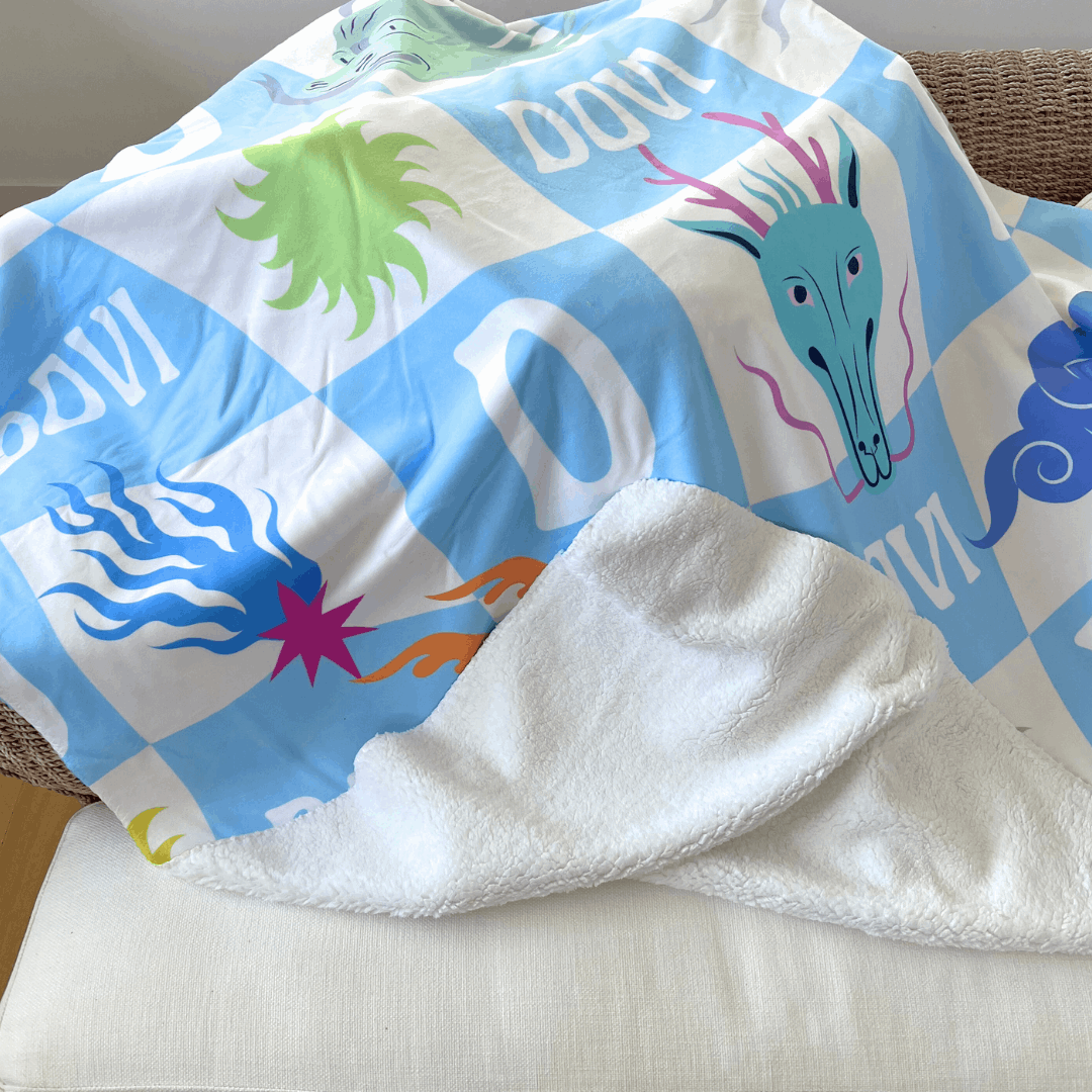 Custom Dragon Kids Blanket - Sky Blue